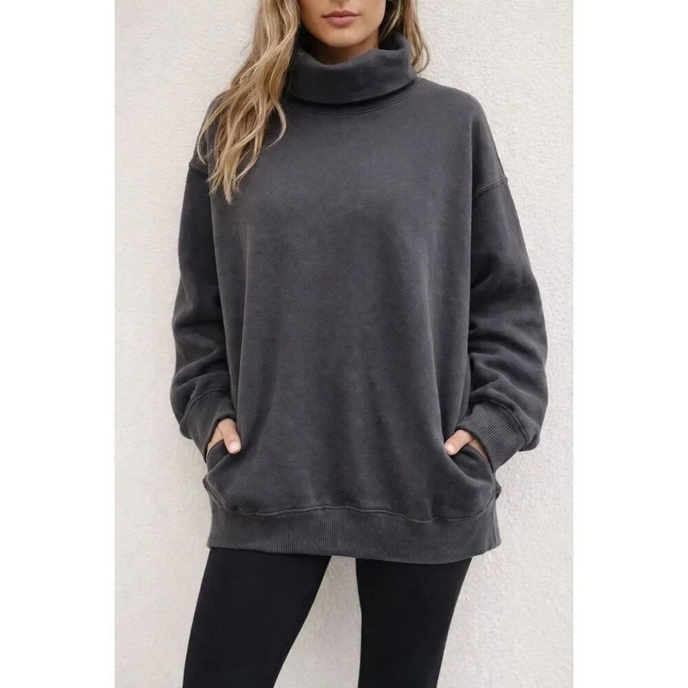 Aerie Oversized Turtleneck Sweatshirt XS Gray Cozy Fleece Lounge Pullover Soft M